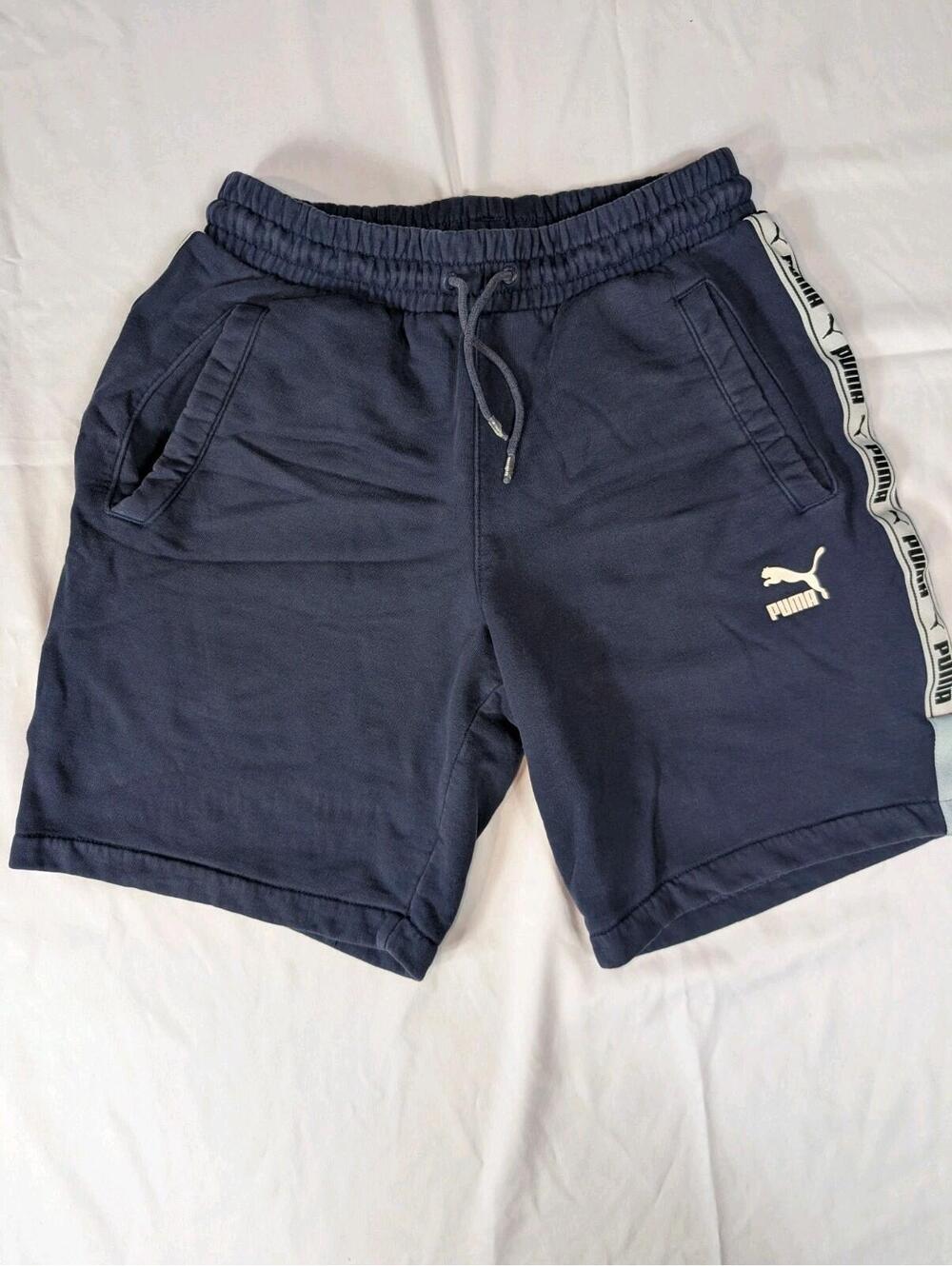 Puma X-TG Men's Shorts Small Navy Blue Fleece Tape Logo Sweat Shorts Athletic